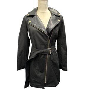 Michael Kors Womens Black Moto Belted Trench Coat Size S